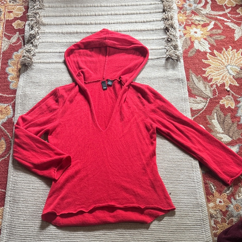 FALNY cashmere hoodie bright cherry red women’s size Asian L fits US S M EUC